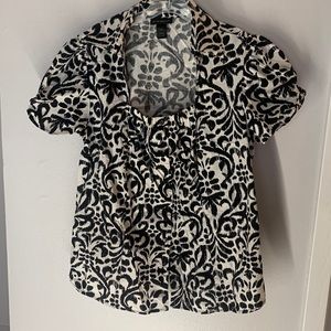Lane Bryant Button-Collared Top Black White Sz 18/20 H010